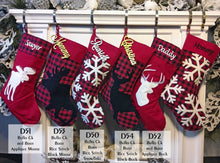 CHRISTMAS STOCKINGS Modern Buffalo Check Plaid Red White Black Personalized Christmas Stockings Buck Deer Moose Snowflake Family Xmas 2020