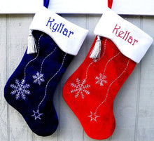 CHRISTMAS STOCKINGS Personalized Christmas Stockings Snowflake Bling Red White Silver Blue