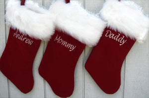 CHRISTMAS STOCKINGS Personalized Christmas Stockings Velvet 19" Luxury Faux Fox Fur Cuff Christmas Stocking Embroidered with Names Velvet Stockings