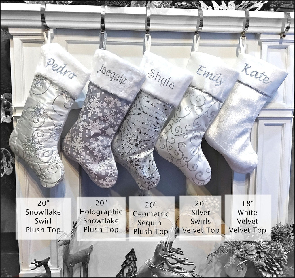 Personalized Elegant Silver White Christmas Stockings - 20