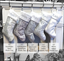 CHRISTMAS STOCKINGS Personalized Elegant Silver White Christmas Stockings - 20" Silver Glitter or Sequin and Satin Velvet Christmas Stocking Monogram Names
