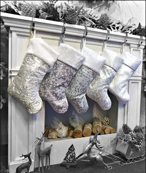 CHRISTMAS STOCKINGS Personalized Elegant Silver White Christmas Stockings - 20" Silver Glitter or Sequin and Satin Velvet Christmas Stocking Monogram Names