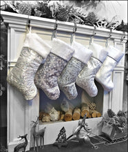 CHRISTMAS STOCKINGS Personalized Elegant Silver White Christmas Stockings - 20" Silver Glitter or Sequin and Satin Velvet Christmas Stocking Monogram Names