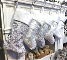 CHRISTMAS STOCKINGS Personalized Elegant Silver White Christmas Stockings - 20" Silver Glitter or Sequin and Satin Velvet Christmas Stocking Monogram Names