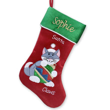 CHRISTMAS STOCKINGS Personalized Holiday Cat Christmas Stocking - Santa Claws Cat Stocking Design Holding Christmas Ornament