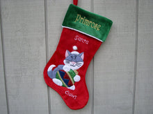 CHRISTMAS STOCKINGS Personalized Holiday Cat Christmas Stocking - Santa Claws Cat Stocking Design Holding Christmas Ornament