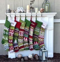 CHRISTMAS STOCKINGS Personalized Knitted Christmas Stockings Green White Red Intarsia Fair Isle Knit Christmas Decor Deer Snowflakes Extra Large