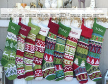 CHRISTMAS STOCKINGS Personalized Knitted Christmas Stockings Green White Red Intarsia Fair Isle Knit Christmas Decor Deer Snowflakes Extra Large