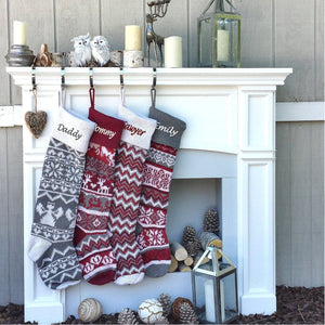 CHRISTMAS STOCKINGS Personalized Large 28" Knitted Christmas Stockings Red Grey White Intarsia Fair Isle Nordic Modern Christmas Stockings for Holidays