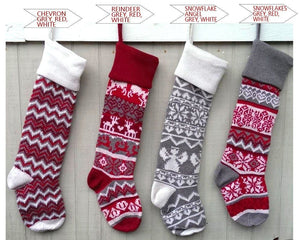 CHRISTMAS STOCKINGS Personalized Large 28" Knitted Christmas Stockings Red Grey White Intarsia Fair Isle Nordic Modern Christmas Stockings for Holidays