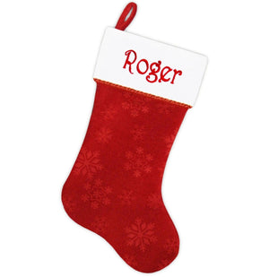 CHRISTMAS STOCKINGS Personalized Stocking - Etched Snowflake Red Velvet, Gorgeous Metallic Red Rope Trim, Name Custom Embroidered Christmas Stockings Holiday