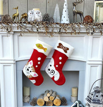 CHRISTMAS STOCKINGS Pet Dog Christmas Stockings Cat Stocking Whimsical Monogrammed Personalized Holiday Modern Puppy Kitten Cute Dog Bone Fish Applique