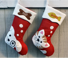 CHRISTMAS STOCKINGS Pet Dog Christmas Stockings Cat Stocking Whimsical Monogrammed Personalized Holiday Modern Puppy Kitten Cute Dog Bone Fish Applique