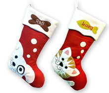 CHRISTMAS STOCKINGS Pet Dog Christmas Stockings Cat Stocking Whimsical Monogrammed Personalized Holiday Modern Puppy Kitten Cute Dog Bone Fish Applique