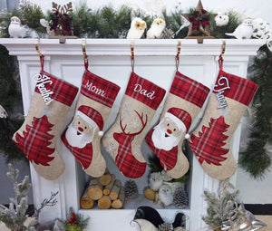 CHRISTMAS STOCKINGS Plaid Deer Santa Tree Personalized Christmas Stockings Christmas Burlap Country Kids & Family Xmas 2022
