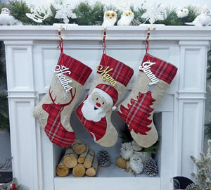 CHRISTMAS STOCKINGS Plaid Deer Santa Tree Personalized Christmas Stockings Christmas Burlap Country Kids & Family Xmas 2022