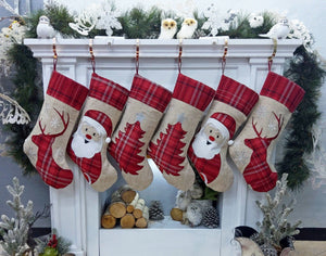 CHRISTMAS STOCKINGS Plaid Deer Santa Tree Personalized Christmas Stockings Christmas Burlap Country Kids & Family Xmas 2022
