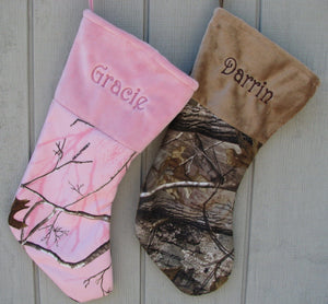CHRISTMAS STOCKINGS Realtree Camo Christmas Stockings Pink or Brown - Personalized Embroidered