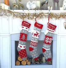 CHRISTMAS STOCKINGS Red Grey White Fair Isle Personalized Large 22"  Knitted Christmas Stockings Intarsia Knit Modern Christmas Stockings for Holidays Monogram
