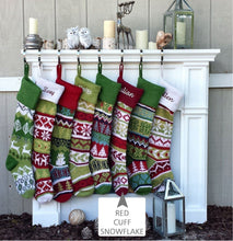 CHRISTMAS STOCKINGS RedCuff Snowflake Personalized Knitted Christmas Stockings Green White Red Intarsia Fair Isle Knit Christmas Decor Deer Snowflakes Extra Large