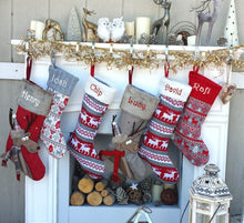 CHRISTMAS STOCKINGS Reindeer Fun & Reindeer Knit Christmas Stockings Red White Gray Scandinavian Nordic Knitted Holiday Theme Kids Adults Personalized Christmas