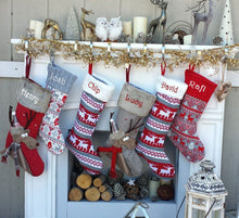 CHRISTMAS STOCKINGS Reindeer Fun & Reindeer Knit Christmas Stockings Red White Gray Scandinavian Nordic Knitted Holiday Theme Kids Adults Personalized Christmas