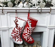 CHRISTMAS STOCKINGS Scandinavian Large 23" Personalized Christmas Stocking Christmas Snowflake Modern Minimalist Red White Candy Cane Stripes