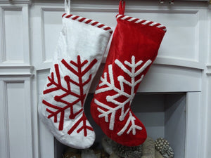 CHRISTMAS STOCKINGS Scandinavian Large 23" Personalized Christmas Stocking Christmas Snowflake Modern Minimalist Red White Candy Cane Stripes
