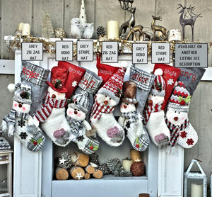 CHRISTMAS STOCKINGS Snowman Personalized Xmas Stockings Grey Plaid or Dark Reds Winter Knits Christmas Stockings for Kids Snowmen Holiday Stockings