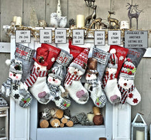 CHRISTMAS STOCKINGS Snowman Personalized Xmas Stockings Grey Plaid or Dark Reds Winter Knits Christmas Stockings for Kids Snowmen Holiday Stockings
