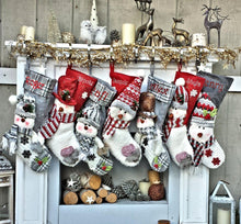 CHRISTMAS STOCKINGS Snowman Personalized Xmas Stockings Grey Plaid or Dark Reds Winter Knits Christmas Stockings for Kids Snowmen Holiday Stockings