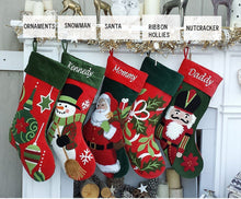 CHRISTMAS STOCKINGS Whimsical Nutcracker or Cute Snowman Tufted Velvet Children's Christmas Stockings Embroidered and Personalized with Names Family Heirloom