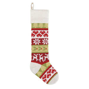 CHRISTMAS STOCKINGS WhiteCuff DeerHearts Personalized Knitted Christmas Stockings Green White Red Intarsia Fair Isle Knit Christmas Decor Deer Snowflakes Extra Large