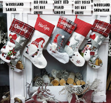 CHRISTMAS STOCKINGS Woodland Santa Snowman Gnomes Personalized Christmas Stockings Buffalo Check Owl Squirrel Red Barn for Kids and Family Holidays 2022
