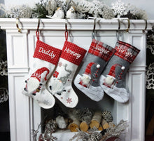 CHRISTMAS STOCKINGS Woodland Santa Snowman Gnomes Personalized Christmas Stockings Buffalo Check Owl Squirrel Red Barn for Kids and Family Holidays 2022