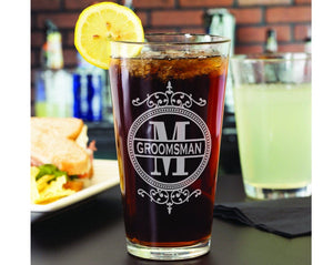 WEDDINGS Classy Birthday Monogram Wedding Party 16oz Engraved Beer Glass Personalized Groomsmen Beer Mug Monogrammed Groom Wedding Men Favor Gift