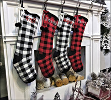 Classy Knit Buffalo Check Plaid Red Black White Farmhouse Adult Personalized Christmas Stockings Family Xmas 2022 Knit Decor