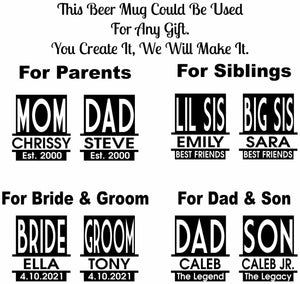 WEDDINGS Couples Customized 25th Wedding Anniversary for Her Him Beer Mug Set of 2 Fathers Day Best Friend Birthday Gift Unbiological Sister Glasses