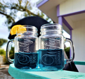 COUPLES GIFTS Anniversary Gifts 16 Oz Hubby Wifey Beer Mugs Mason Jars Wedding Personalized Gift Idea for Him Her Couple Parents Men Women 25th 50th 30th