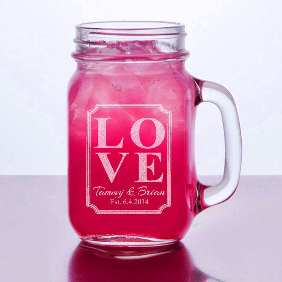 Barn Wedding Favor SINGLE Love Personalized Mason Jar Mugs Rustic Wedd–  Stocking Factory