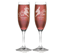 COUPLES GIFTS Buck and Doe Personalized Wedding Engagement Champagne Glass Gift, Set of 2 Custom Engraved Bride Groom Champagne Flutes, Toasting Glasses
