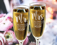 COUPLES GIFTS Classy Mr Mrs Personalized Champagne Glasses Set of 2 Registry Wedding Gift for Bride and Groom Husband Wife Anniversary Celebration Favor