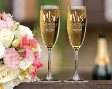 COUPLES GIFTS Classy Mr Mrs Personalized Champagne Glasses Set of 2 Registry Wedding Gift for Bride and Groom Husband Wife Anniversary Celebration Favor