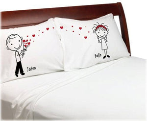 COUPLES GIFTS Cute Heart Bouquet Gift for Boyfriend Girlfriend Pillowcases Couple Anniversary Pillow Cover Personalized Stick People Lovers Valentine