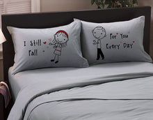 COUPLES GIFTS Falling in Love Pillow Cases Stick Figure Valentine Day Couple Anniversary Boyfriend Girlfriend Husband Wife His Hers Long Distance Love