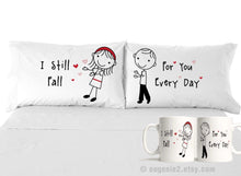 COUPLES GIFTS Falling in Love Pillow Cases Stick Figure Valentine Day Couple Anniversary Boyfriend Girlfriend Husband Wife His Hers Long Distance Love