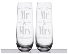 COUPLES GIFTS Future Mr and Mrs Laser Engraved Champagne Stemless Mimosa Flutes Glassware 25th Anniversary Gift for Couple Wedding Decorations for Couples