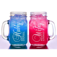 COUPLES GIFTS Hubby Wifey Personalized Mason Mug Set of 2 Engraved Anniversary His Hers Couples Wedding Gift Wife Idea Newlyweds Jar Handle Mugs Glasses