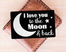 COUPLES GIFTS I Love You Personal Black Wallet Card for Men Husband Women Laser Engraved Metal Wallet Insert Message Card Groom Gift for Anniversary