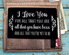 COUPLES GIFTS I Love You Special Quote on Black Metal Wallet Card for Husband Wife Wedding Vows Message Keepsake Groom's Gift 25th Anniversary Present